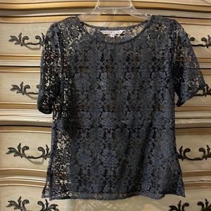 Trina Turk Clarette Lace Short Sleeve Blouse in Heather Charcoal size S